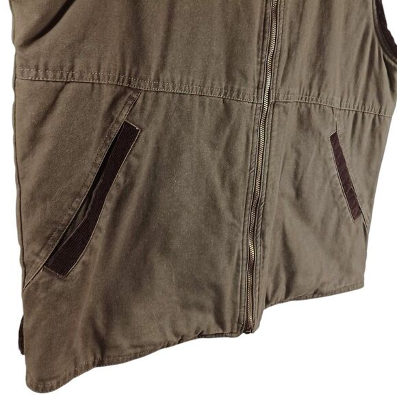 Wrangler Sherpa Line M Green Canvas Vest Corduroy Collar Crown Rhinestone Back - Picture 5 of 10